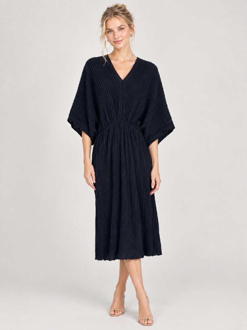 Elie Tahari Accordion Pleat Batwing Kaftan Dress Black Large #A4569